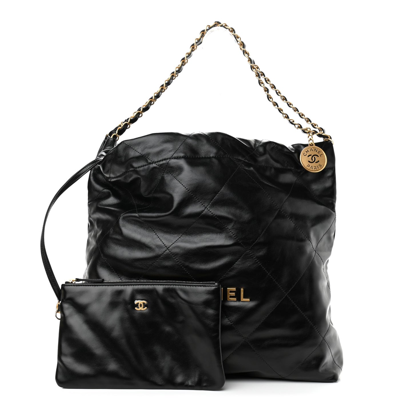 Shiny Calfskin Quilted Chanel 22 Black