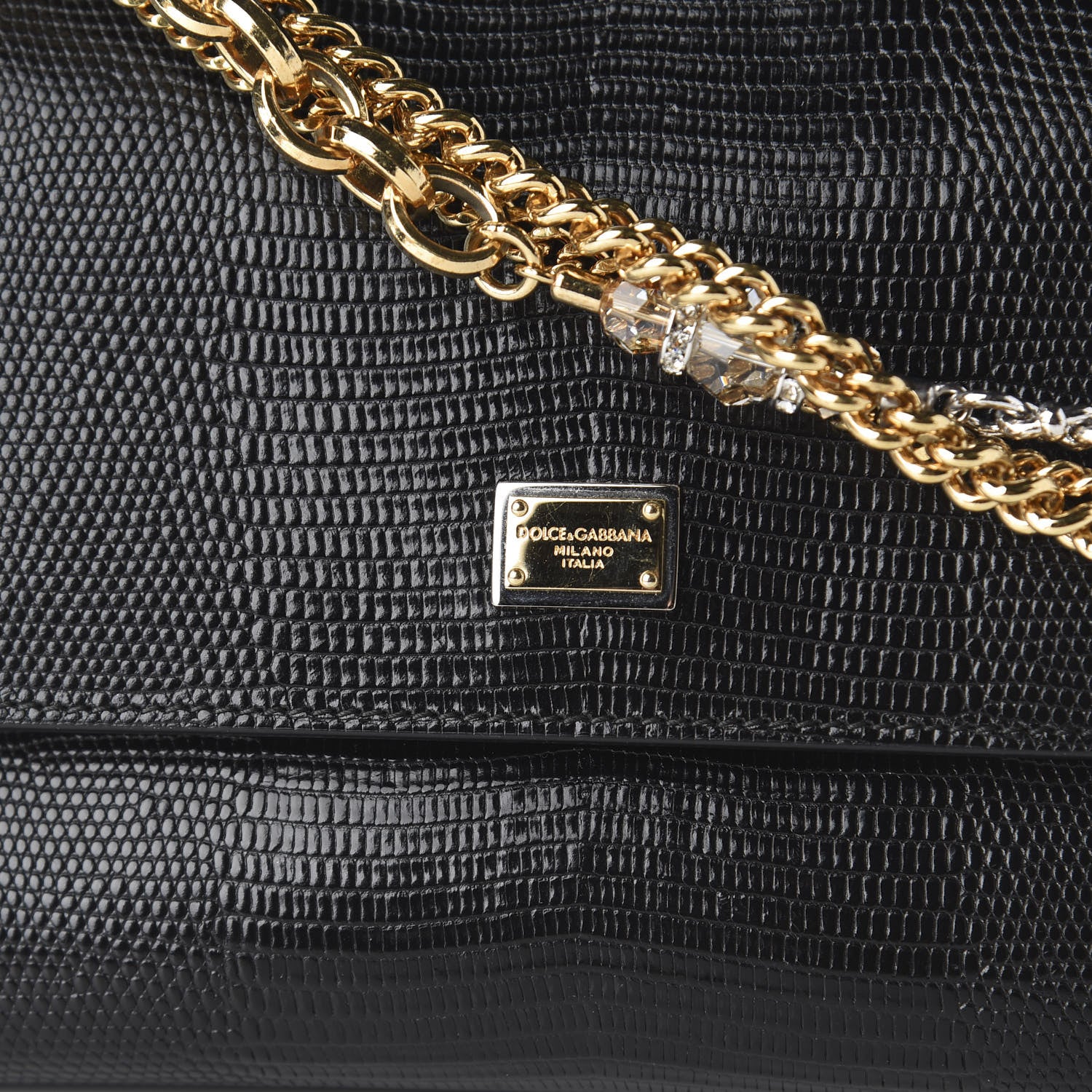 Dolce & Gabbana Iguana Embossed Calfskin Small Miss Sicily Chain Satchel Black 8 of 11