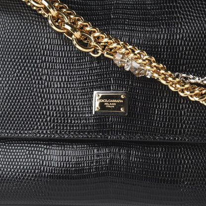 Dolce & Gabbana Iguana Embossed Calfskin Small Miss Sicily Chain Satchel Black 8 of 11