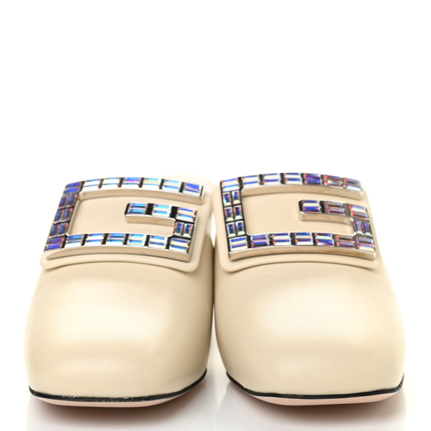Malaga Kid Crystal Square G Madelyn Mules 35 Vintage White