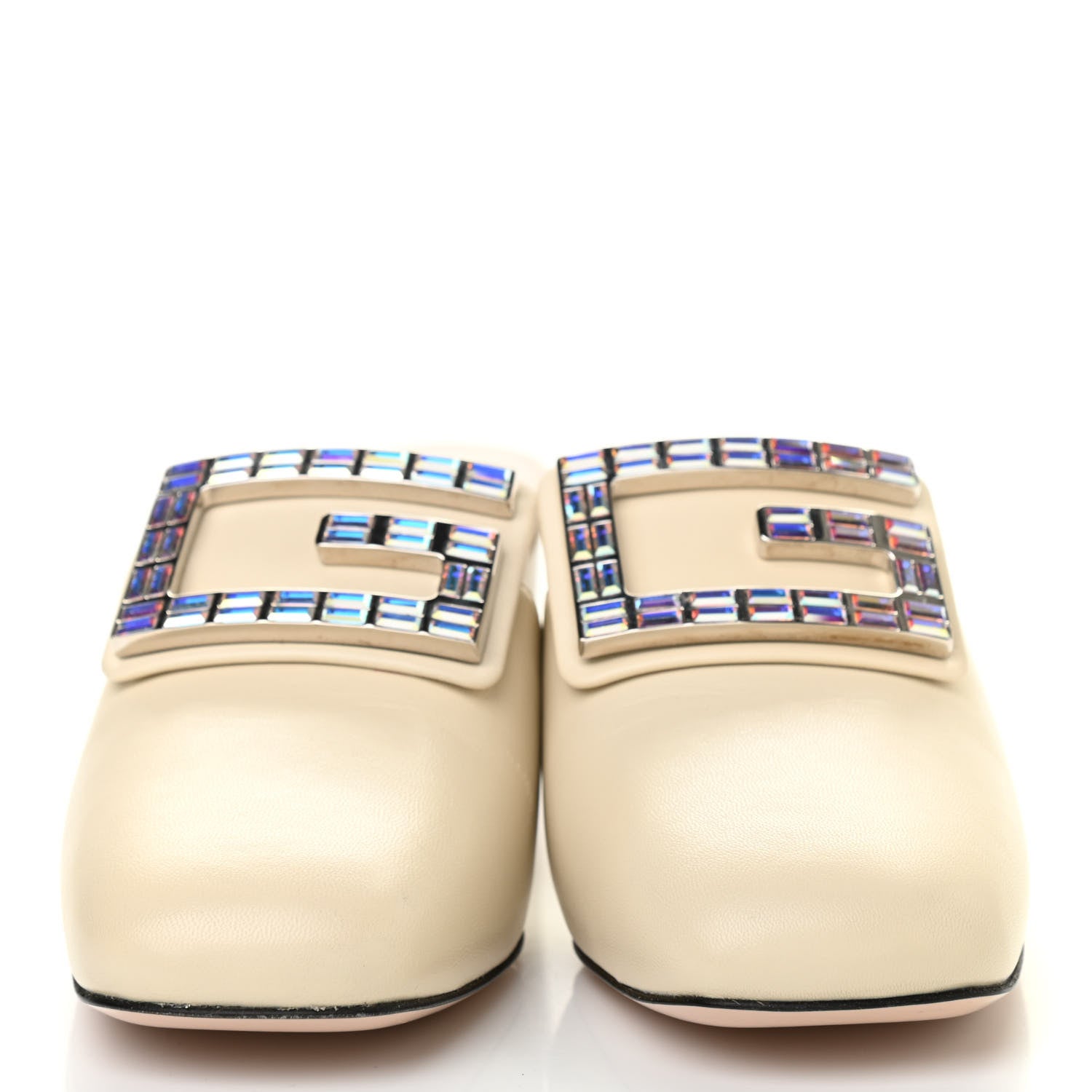 Gucci Malaga Kid Crystal Square G Madelyn Mules 35 Vintage White 2 of 10