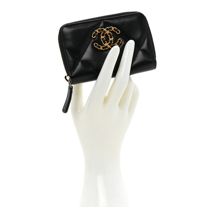 Chanel Lambskin Quilted Chanel 19 Zip Around Coin Purse Wallet Black 2 of 12