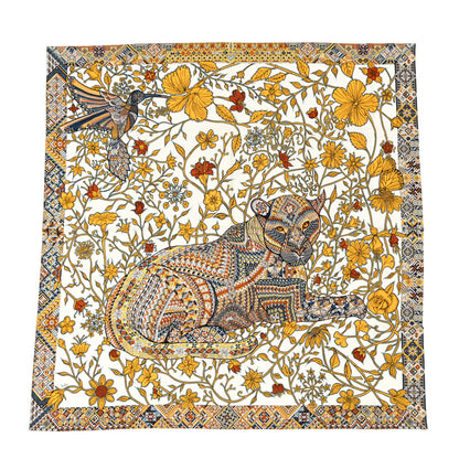 Hermes Cashmere Silk Le Jaguar Et Le Colibri Shawl 140 White Jaune D'or 1 of 4