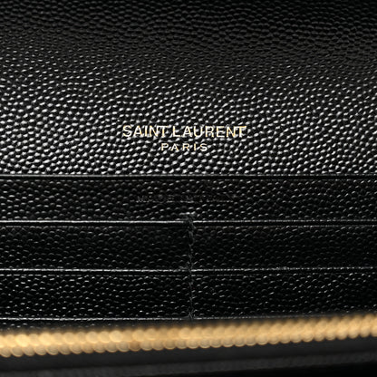 Saint Laurent Grain De Poudre Matelasse Chevron Monogram Flap Wallet Black 6 of 7