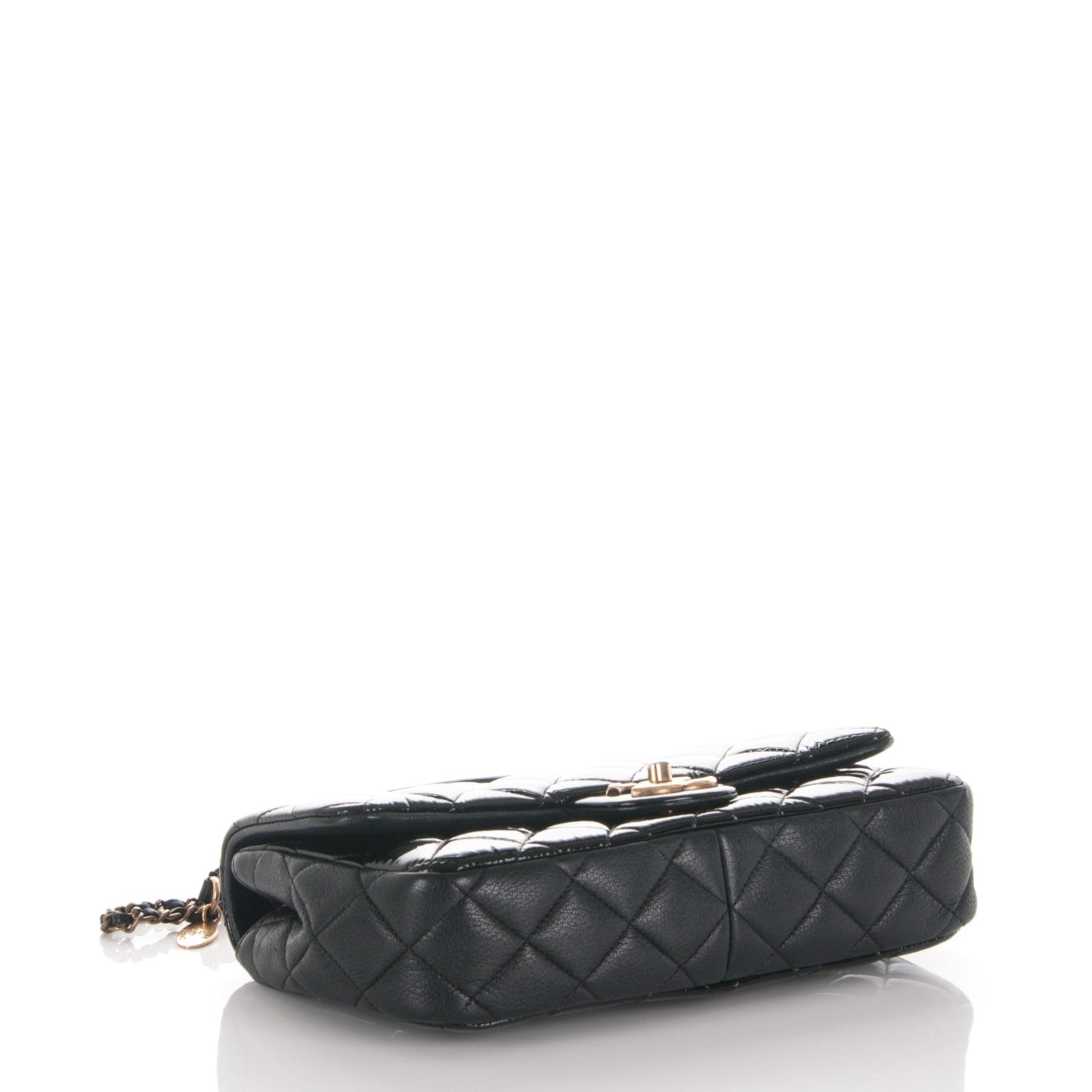 Patent Goatskin Quilted Medium CC Eyelet Flap Black