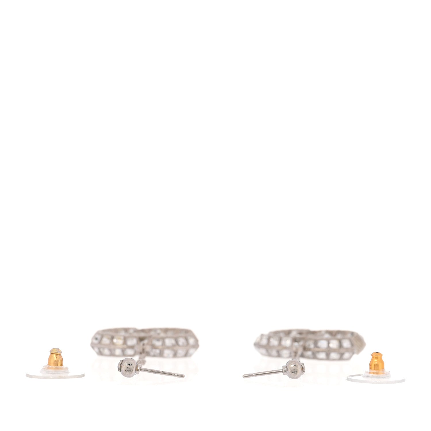 Chanel Baguette Crystal CC Drop Earrings Silver 3 of 4