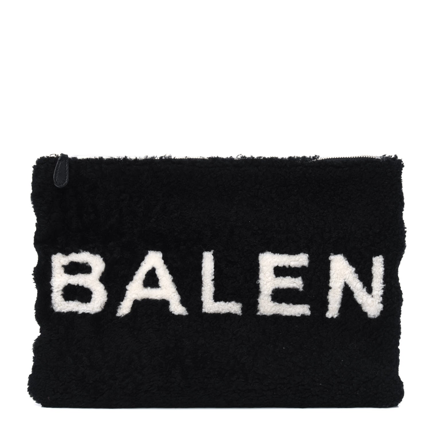 Balenciaga Sheepskin Shearling Contrasted Logo Large Zip Pouch Black 1 of 13
