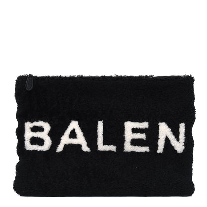 Balenciaga Sheepskin Shearling Contrasted Logo Large Zip Pouch Black 1 of 13
