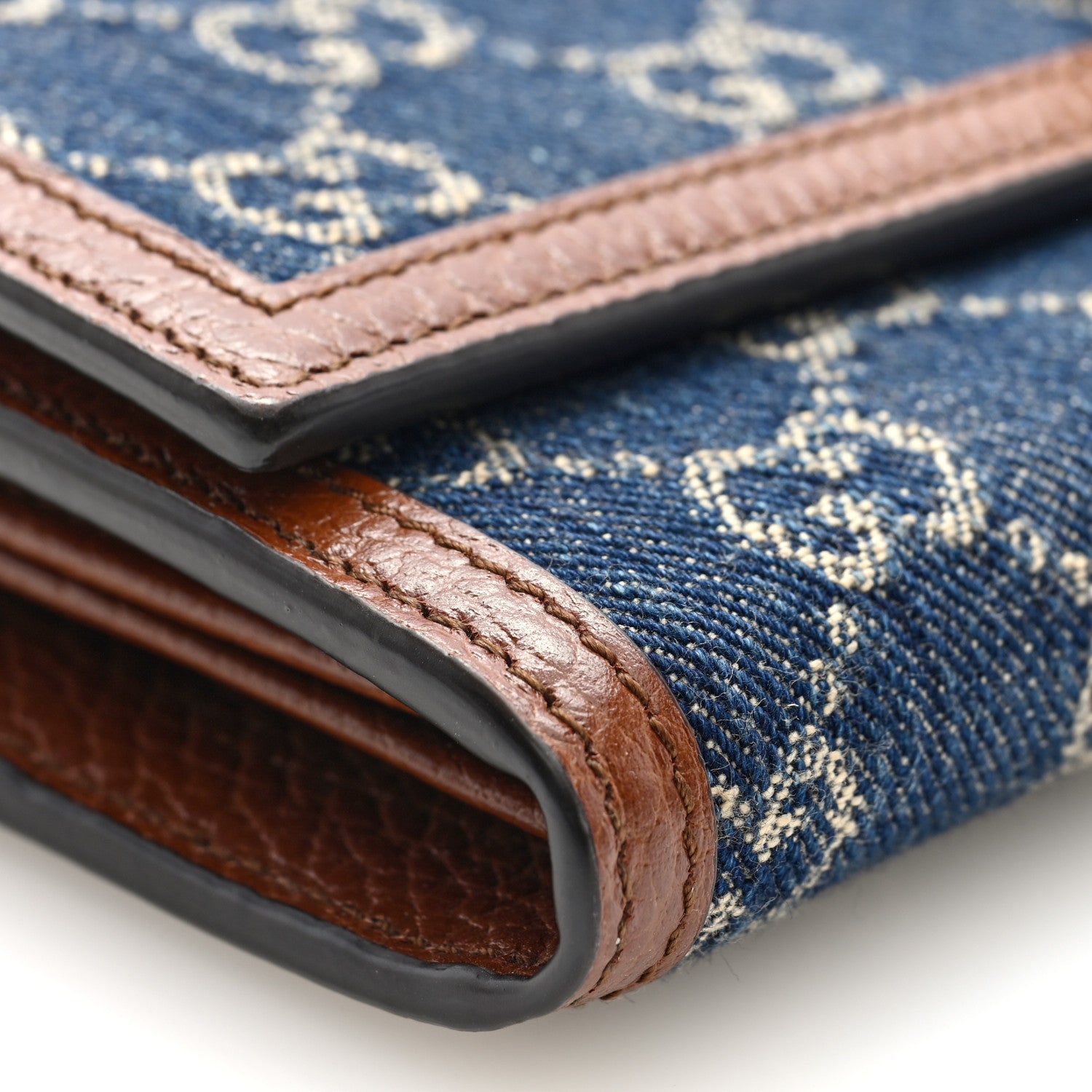Gucci New Denim GG Monogram Jackie 1961 Chain Wallet Blue Tea Cuir