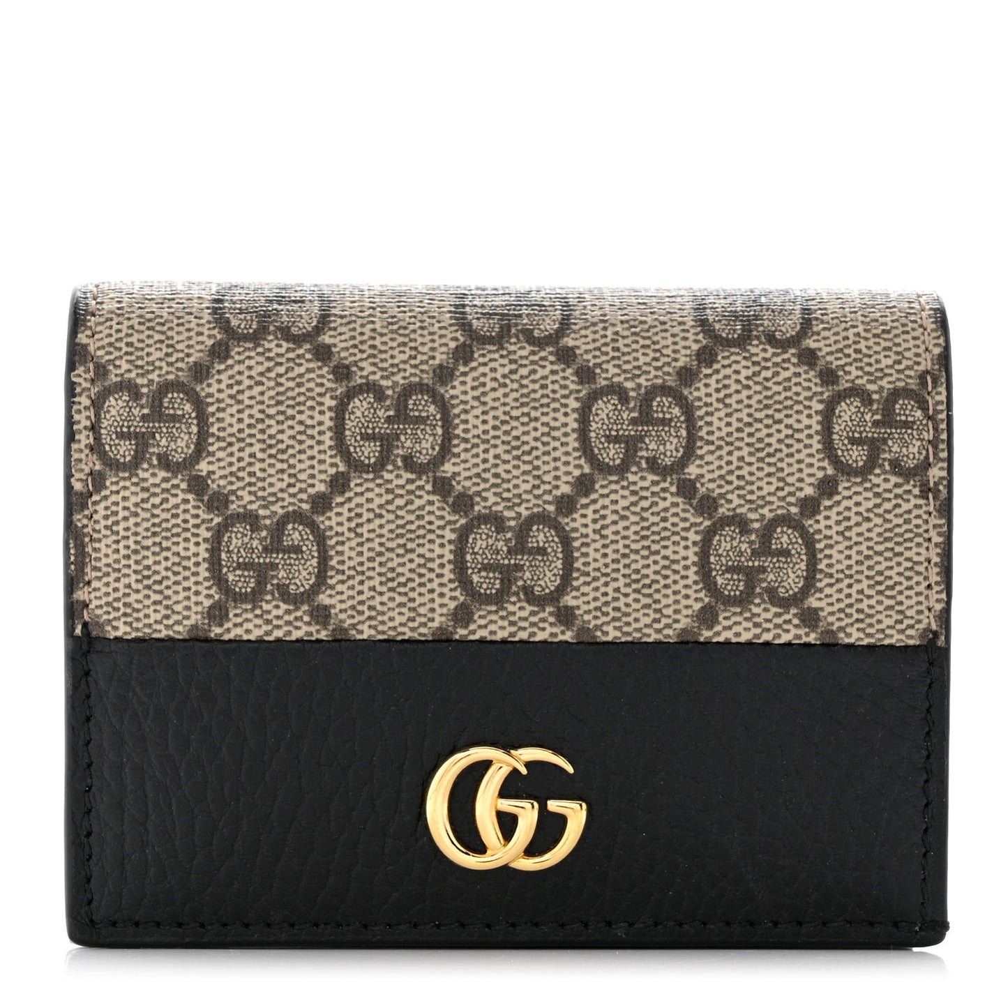 Dollar Calfskin GG Supreme Monogram GG Marmont Card Case Black Beige Ebony