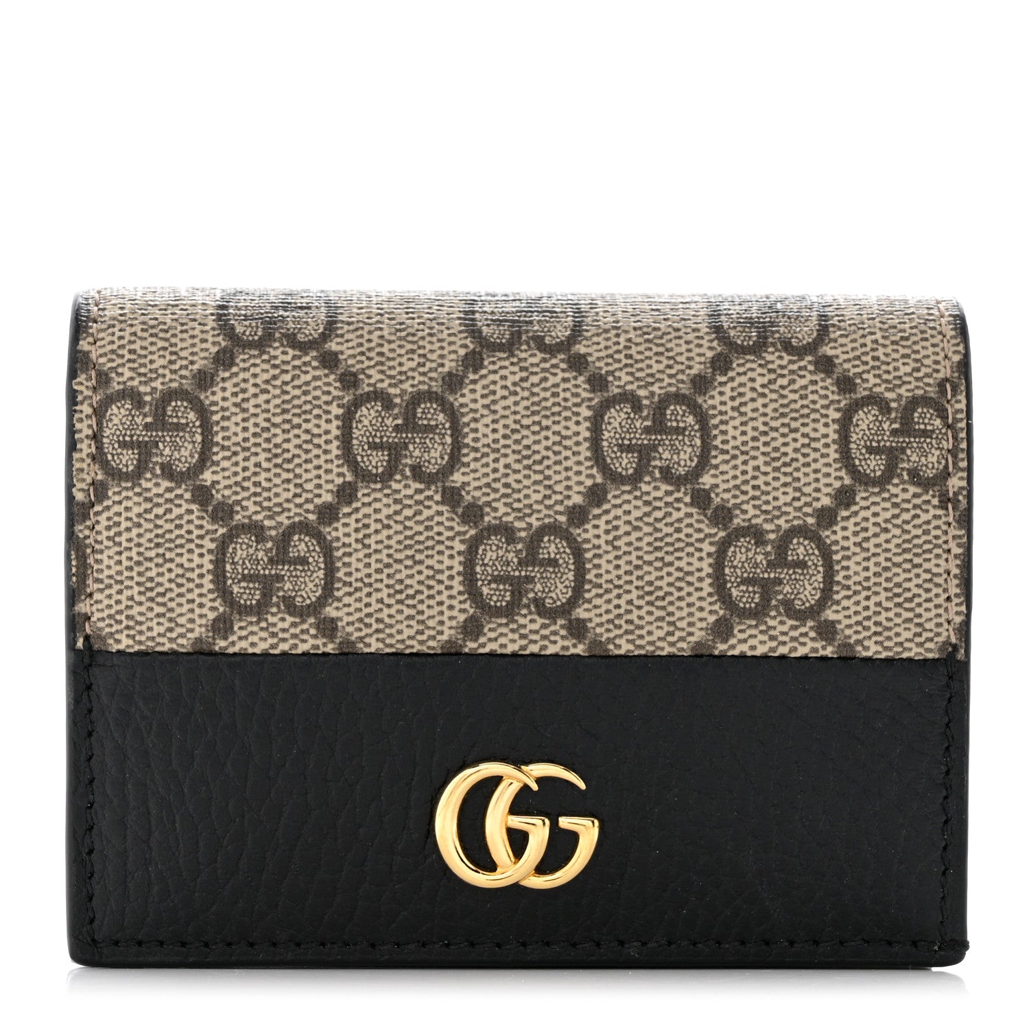 Gucci Dollar Calfskin GG Supreme Monogram GG Marmont Card Case Black Beige Ebony 1 of 8