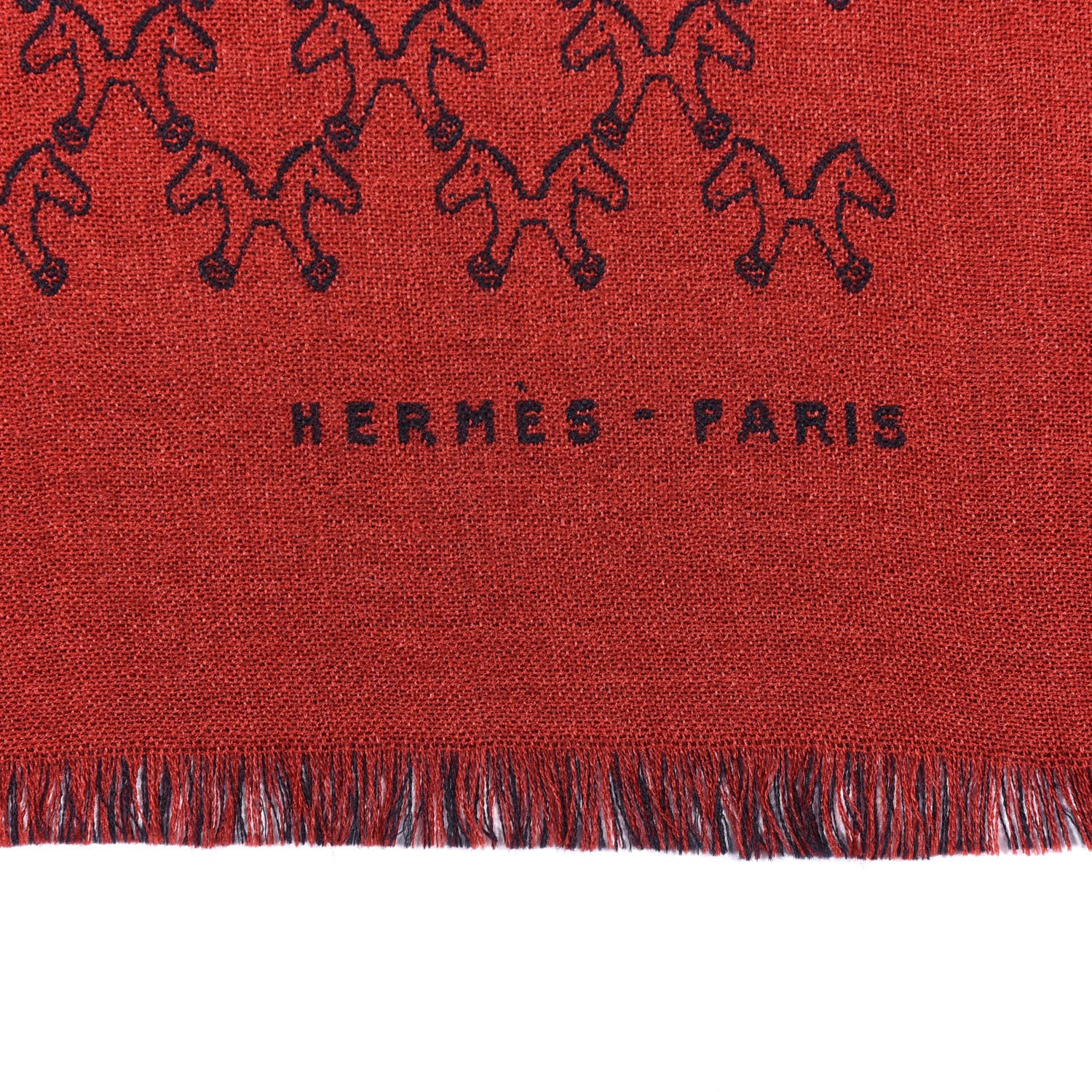 Hermes Cashmere Silk Reversible Horses Muffler Marine Rouge Profond 3 of 4