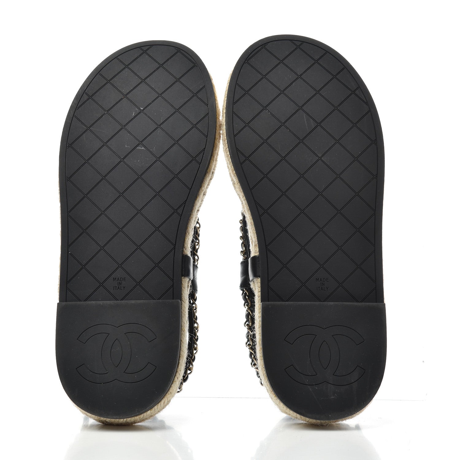 Chanel Lambskin Chain CC Thong Espadrille Sandals 38 Black 6 of 11
