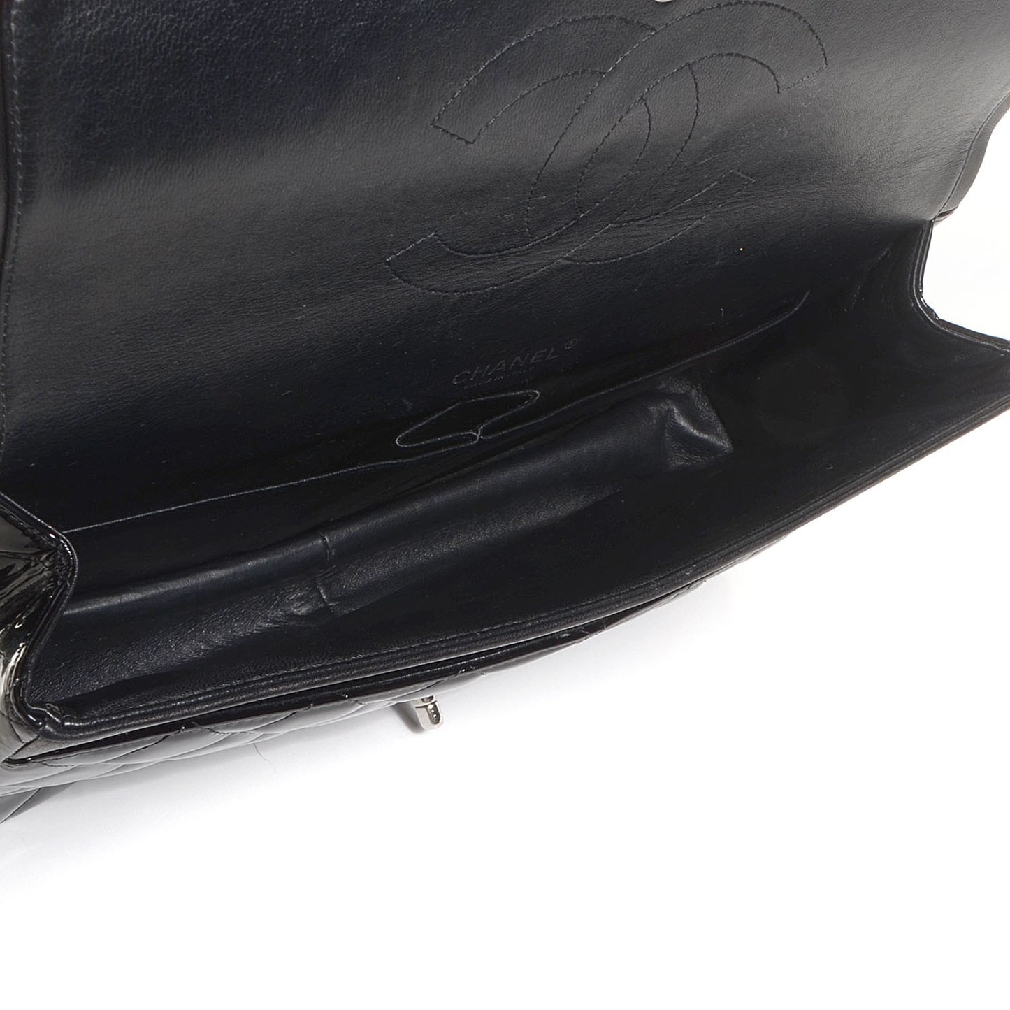 Patent Quilted Maxi Double Flap Black