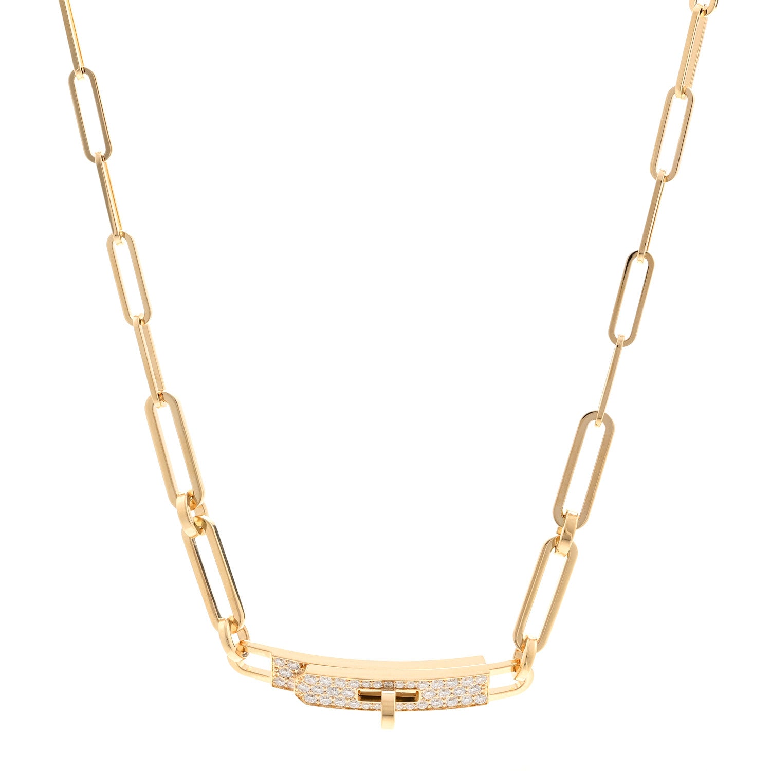 Hermes 18K Yellow Gold Diamond Pave Kelly Chaine Choker Necklace 1 of 5