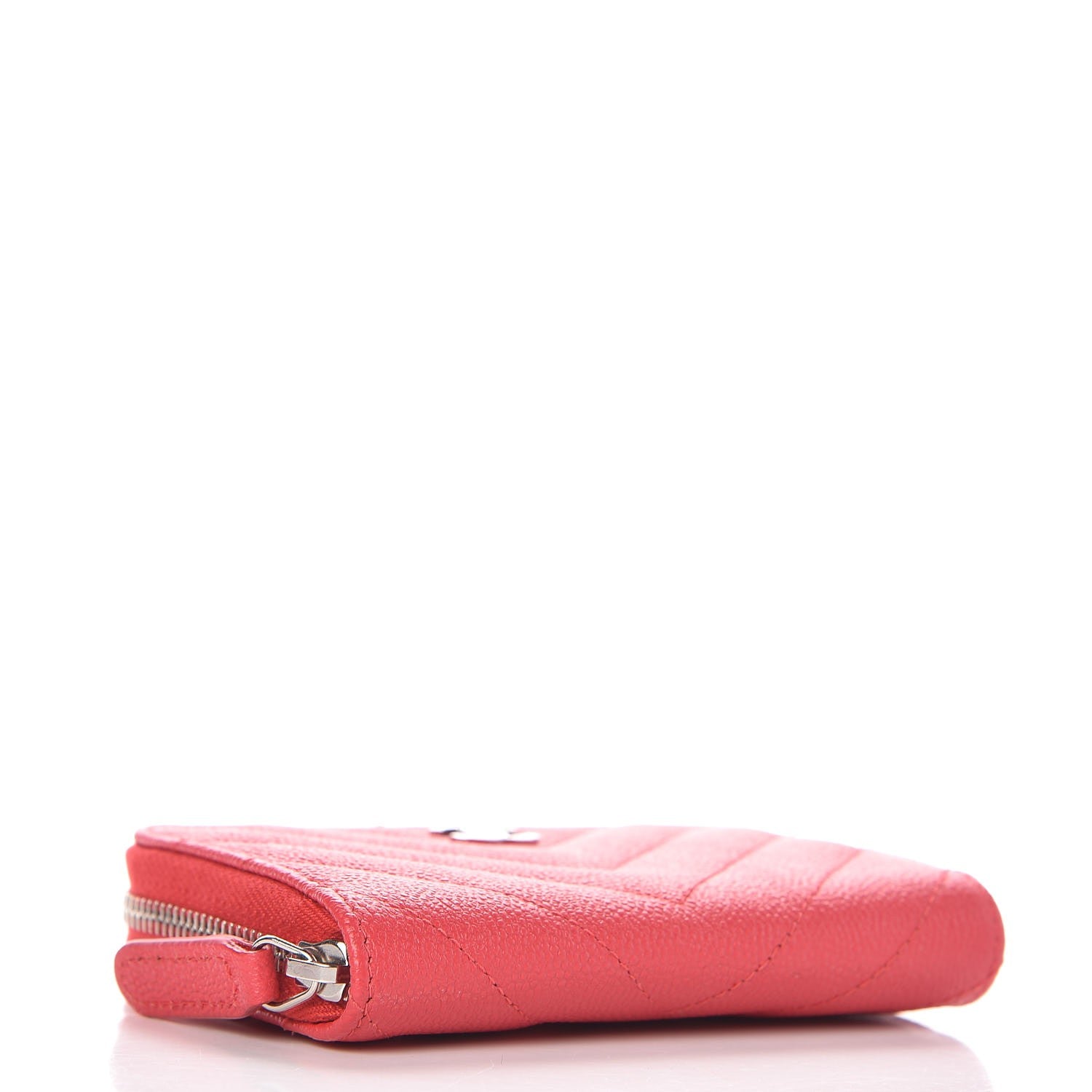 Chanel Caviar Chevron Quilted Zip Coin Purse Light Red 5 of 8