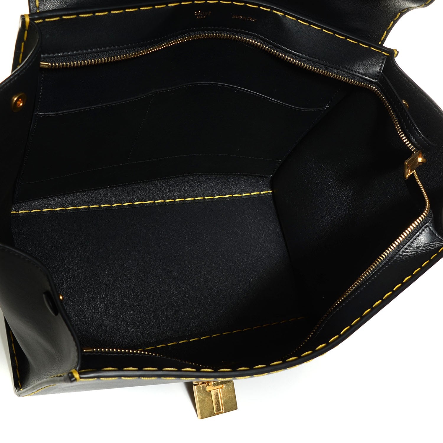 Celine Smooth Calfskin Yellow Stitching Medium Trapeze Black 5 of 9