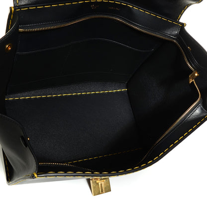 Celine Smooth Calfskin Yellow Stitching Medium Trapeze Black 5 of 9