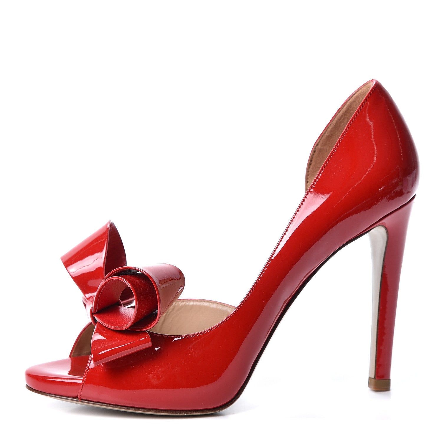 Valentino Garavani Patent Couture Bow Peep Toe d'Orsay 15/110mm Pumps 36.5 Rosso Valentino 1 of 10