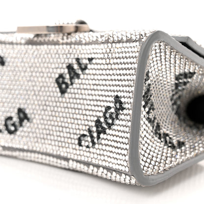 Balenciaga Strass Suede Allover Logo Hourglass Top Handle Bag XS with Chain Silver Black 9 of 12