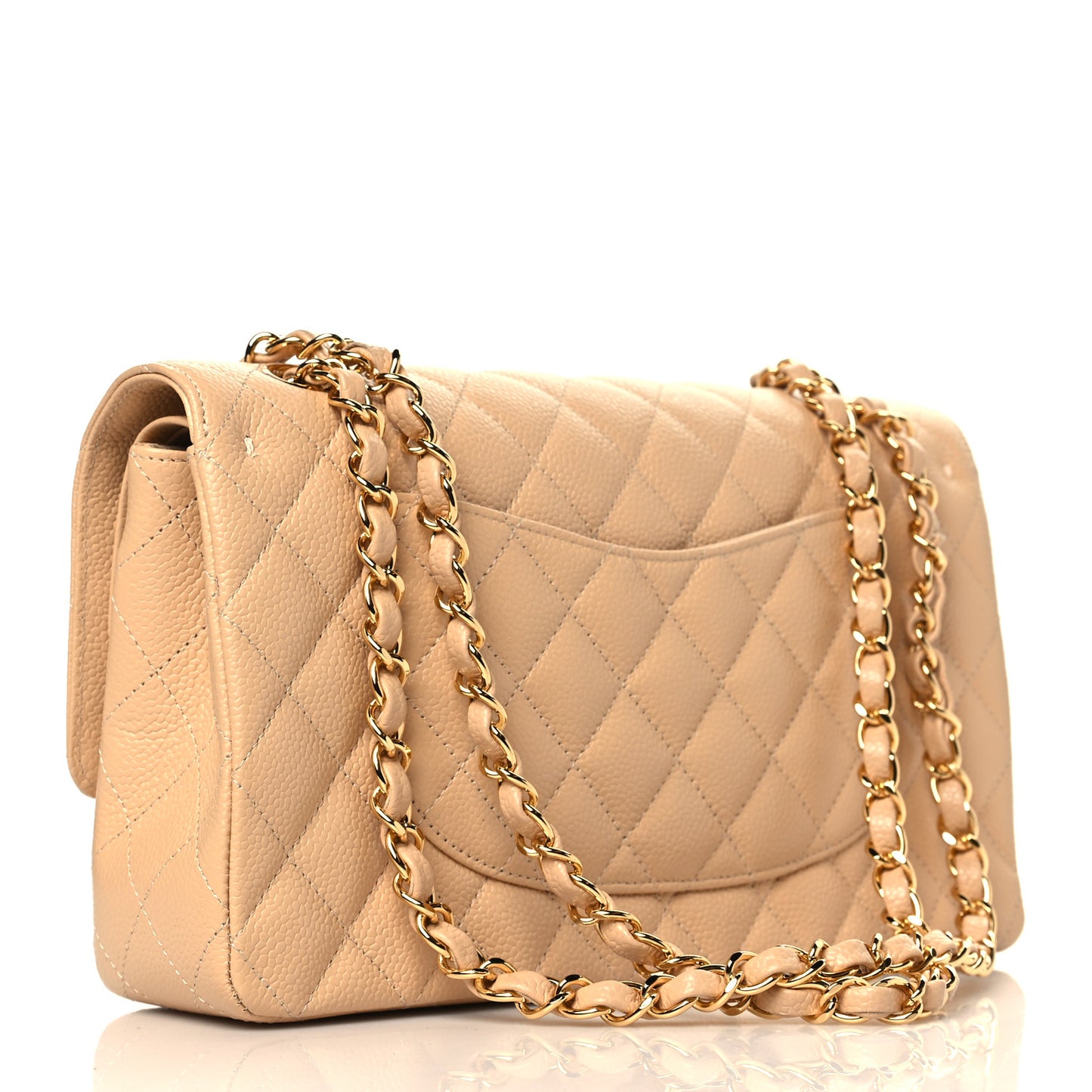 Caviar Quilted Medium Double Flap Beige