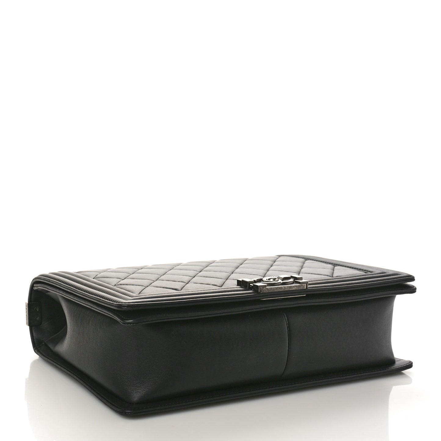 Calfskin Quilted Large Boy Flap Black