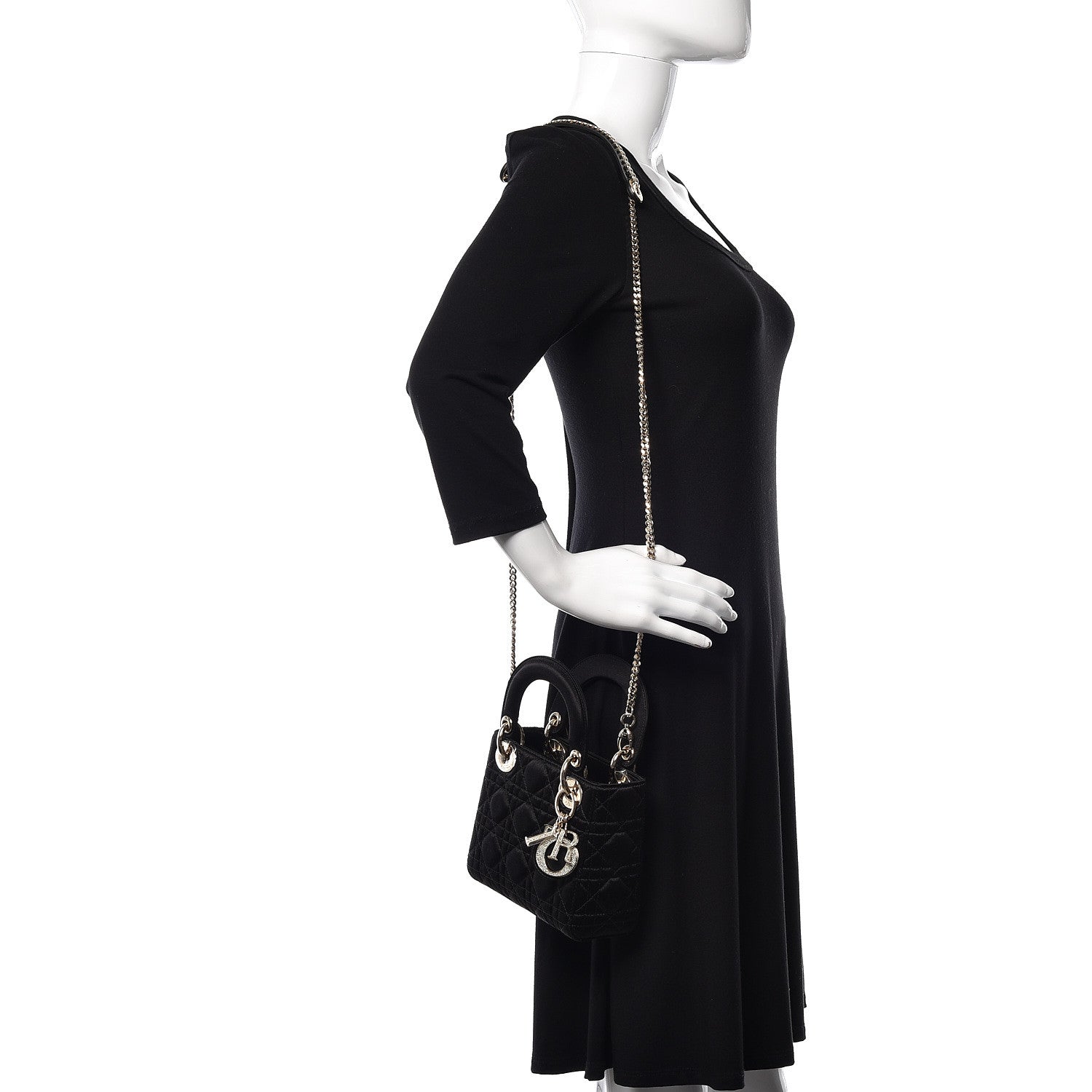 Christian Dior Satin Swarovski Crystal Cannage Mini Lady Dior Black 2 of 11