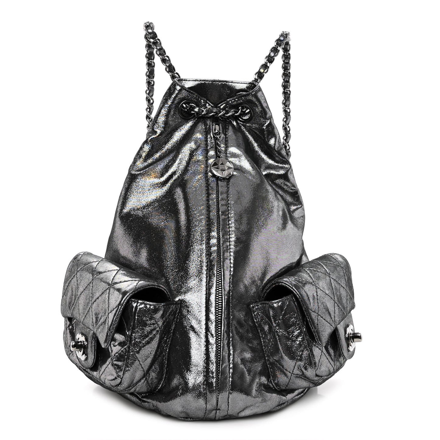 Iridescent Calfskin Backpack Is Back Dark Grey