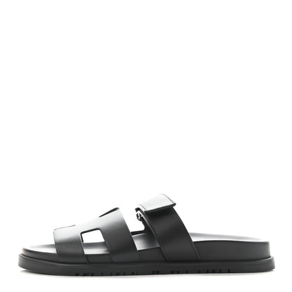 Hermes Calfskin Womens Chypre Sandals 39 Black 1 of 15