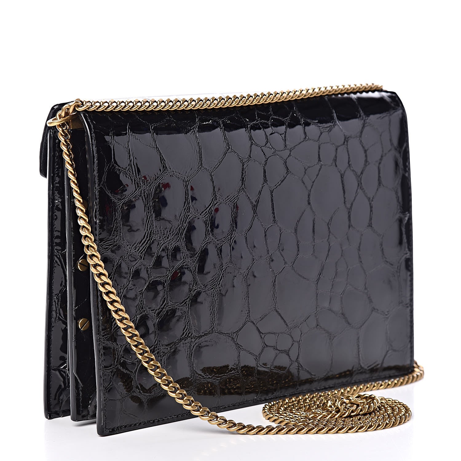 Saint Laurent Patent Turtle Embossed Monogram Cassandra Clasp Bag Black 3 of 13