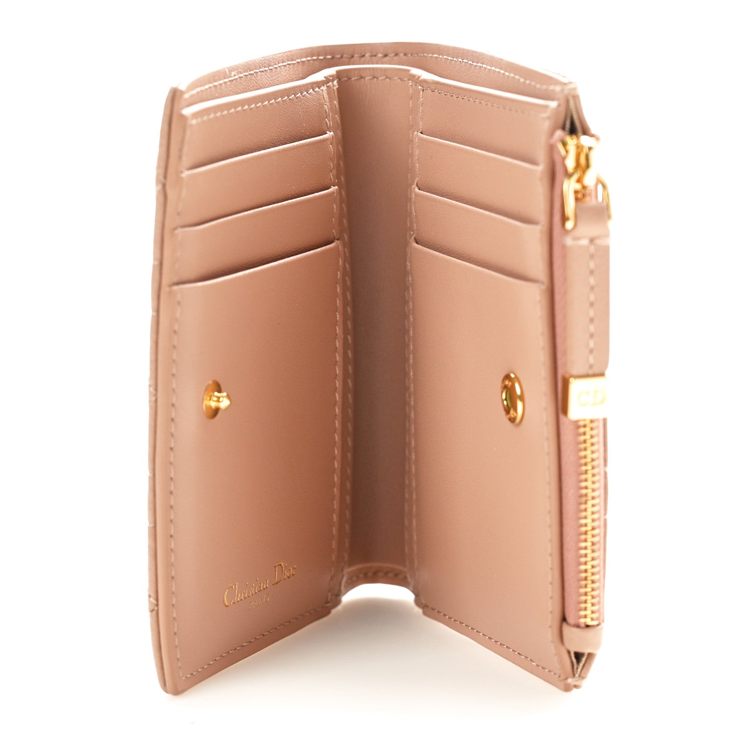 Christian Dior Grained Calfskin Supple Cannage Caro Dahlia Wallet Rose Des Vents 5 of 7