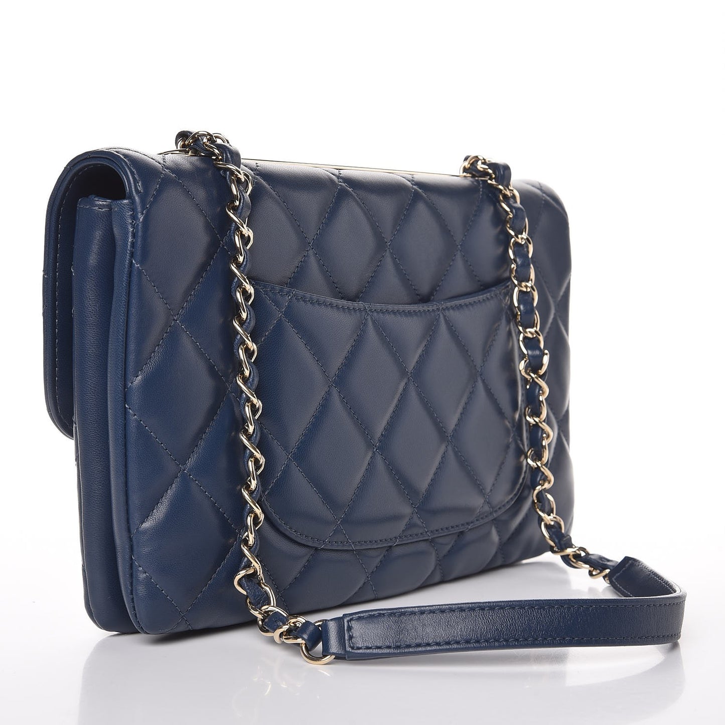 Lambskin Quilted Medium Trendy CC Flap Navy Blue