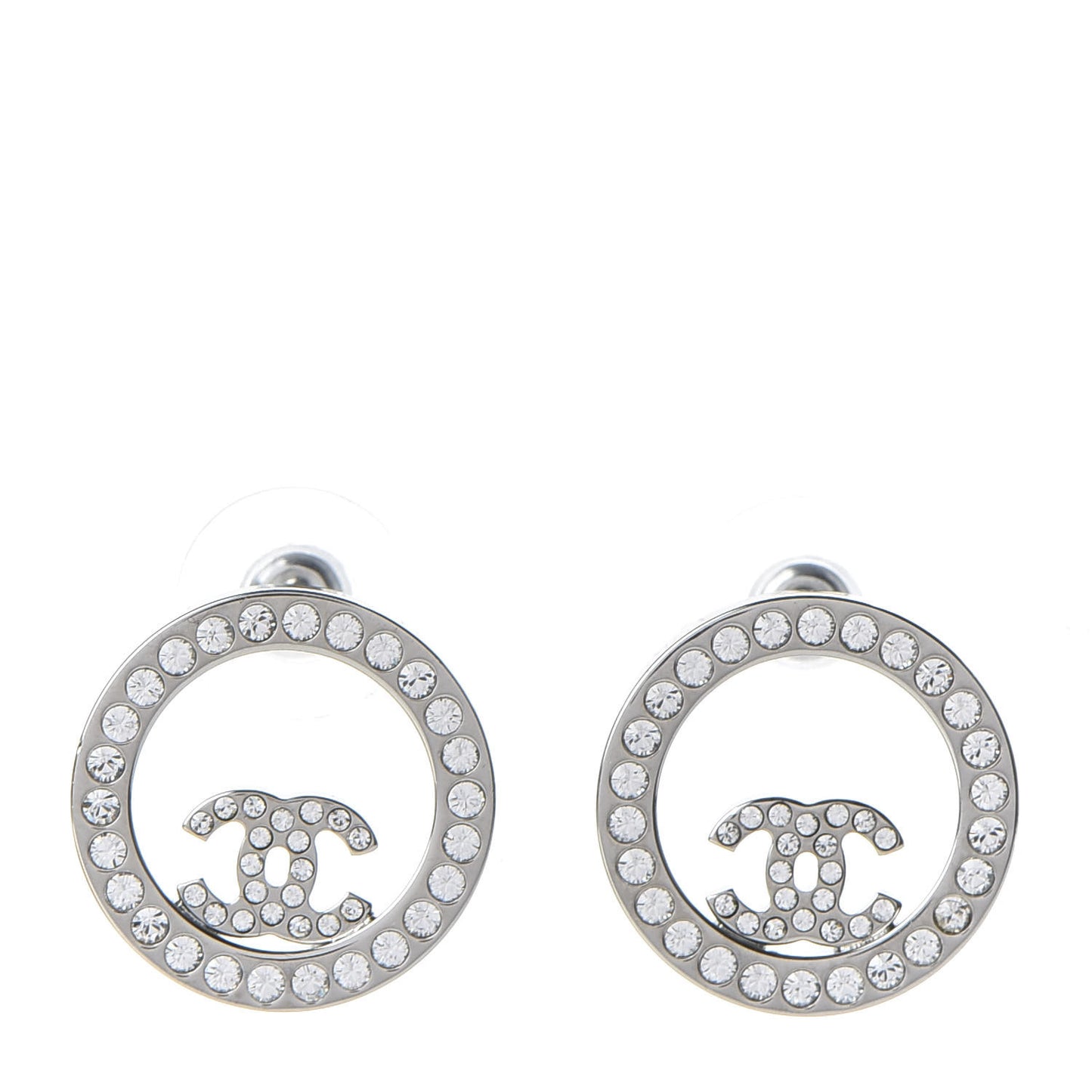 Crystal CC Round Earrings Silver