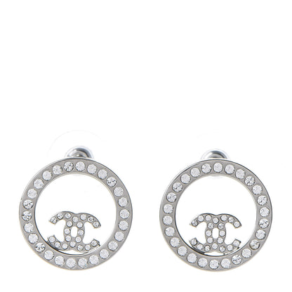 Chanel Crystal CC Round Earrings Silver 1 of 5