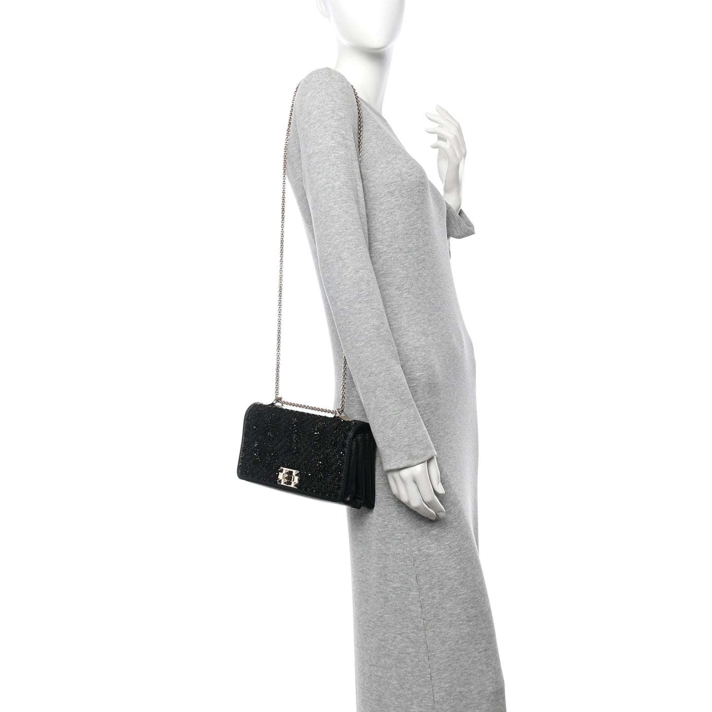 Lambskin Beaded Embroidery Medium Girello Flap Black