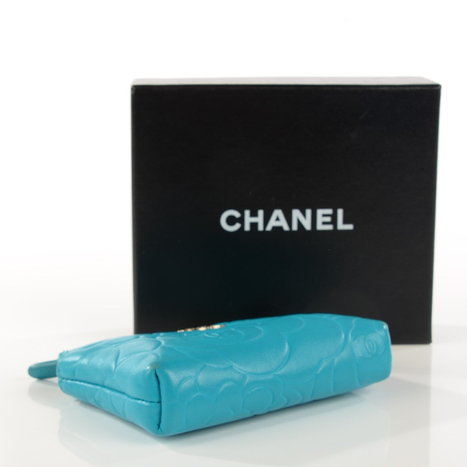 Chanel Lambskin Camellia Embossed Key Holder Case Turquoise 4 of 9