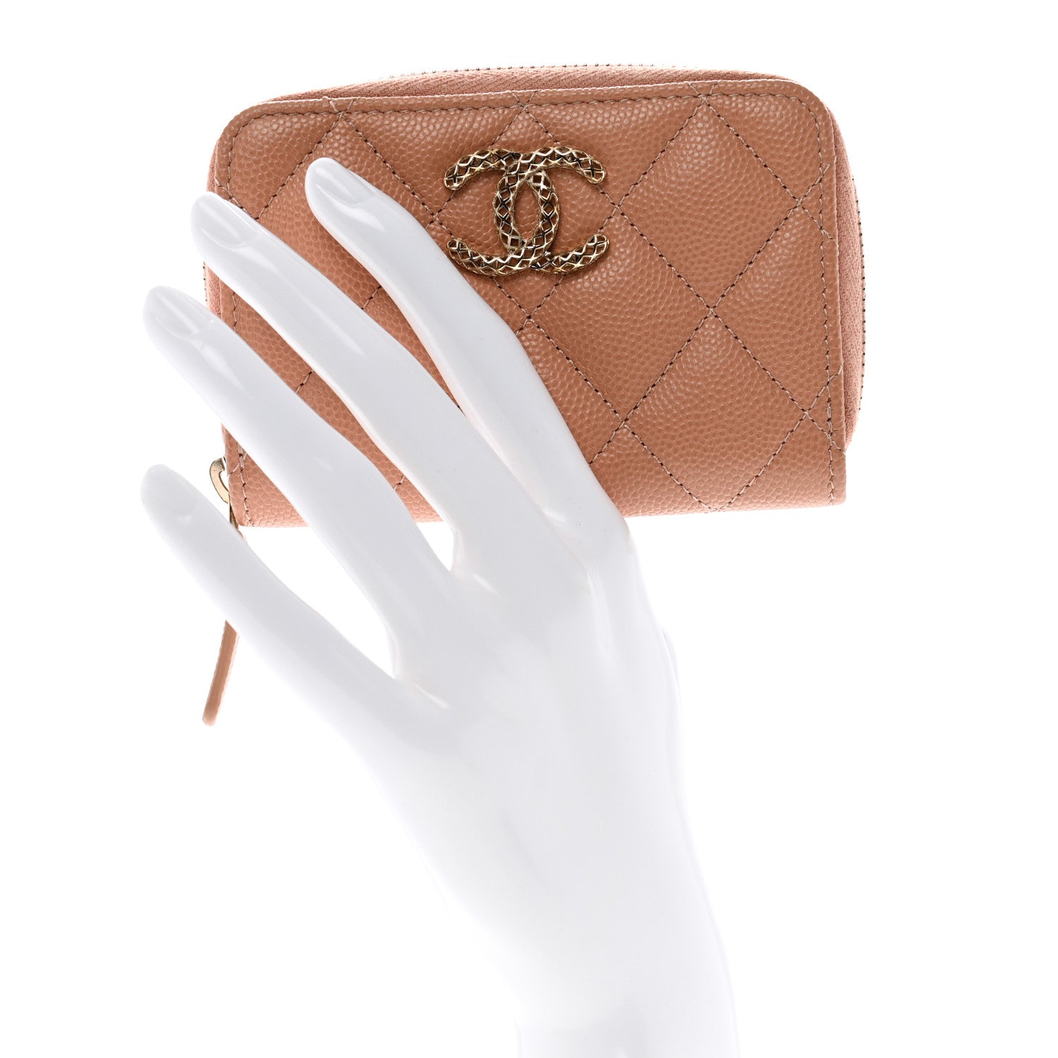 Chanel Caviar Quilted Perforated CC Zip Coin Purse Pink 2 of 8