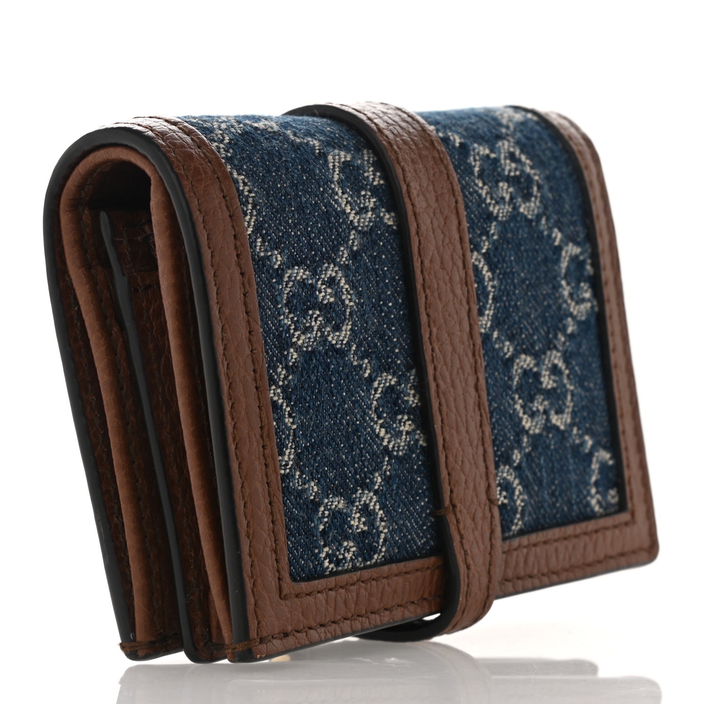 New Denim GG Monogram Jackie 1961 Card Case Blue Tea Cuir