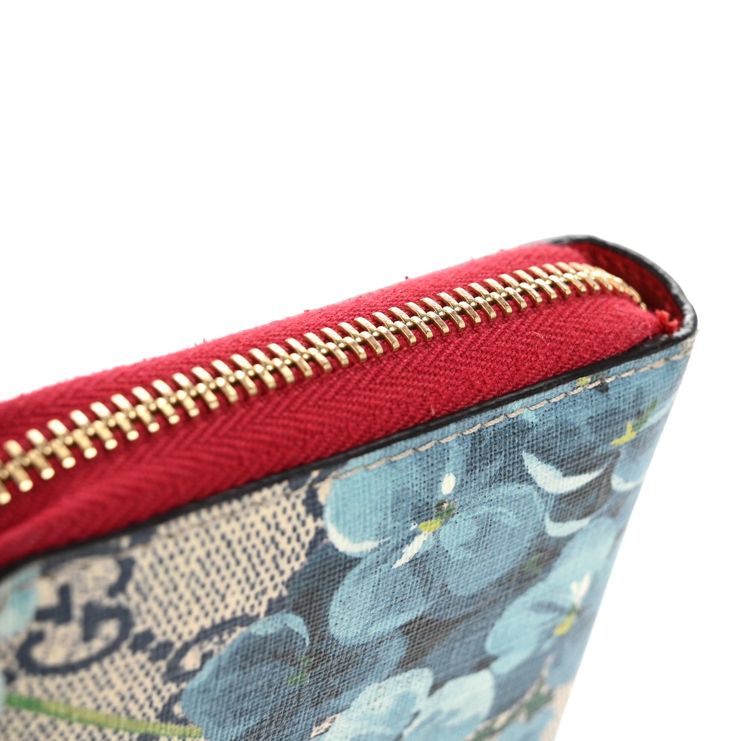 GG Supreme Monogram Blooms Zip Around Wallet Blue Red