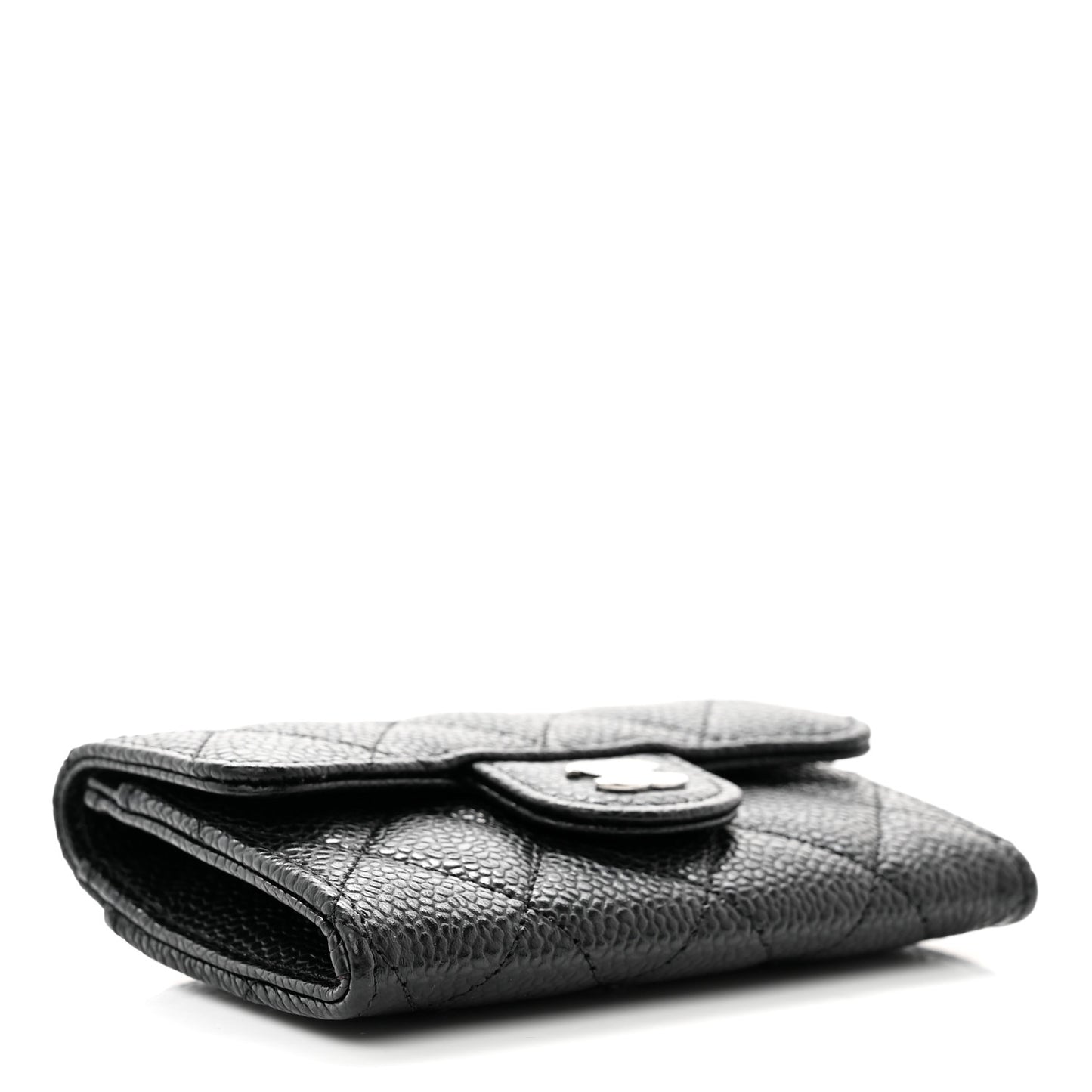 Caviar Quilted Flap Card Holder Wallet Black