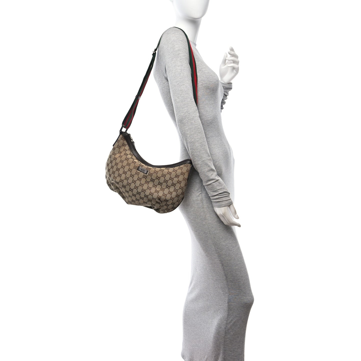 Monogram Web Medium Half Moon Hobo Dark Brown