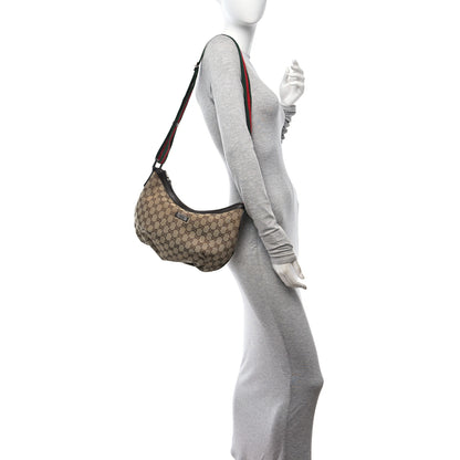 Gucci Monogram Web Medium Half Moon Hobo Dark Brown 2 of 10