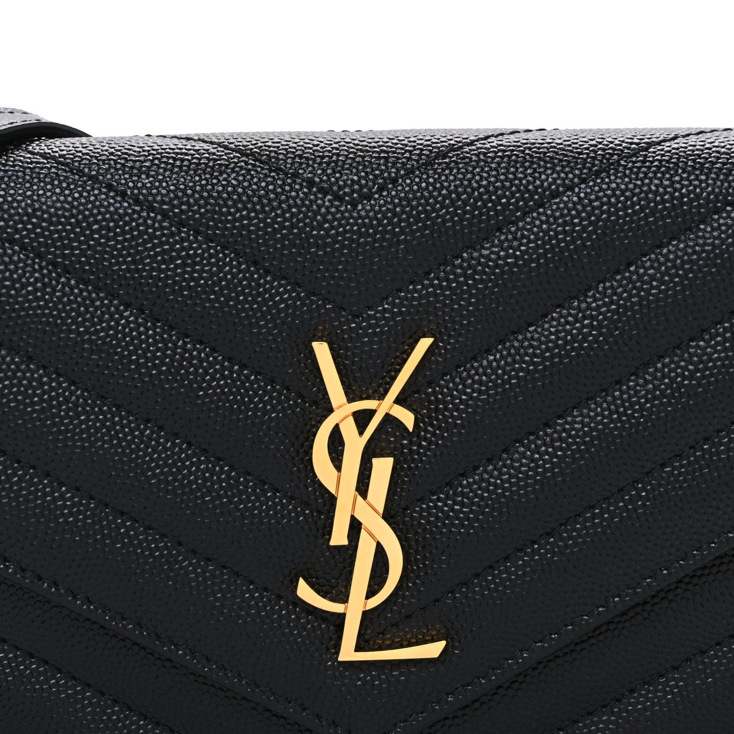 Grain De Poudre Matelasse Chevron Monogram Envelope Chain Wallet Black