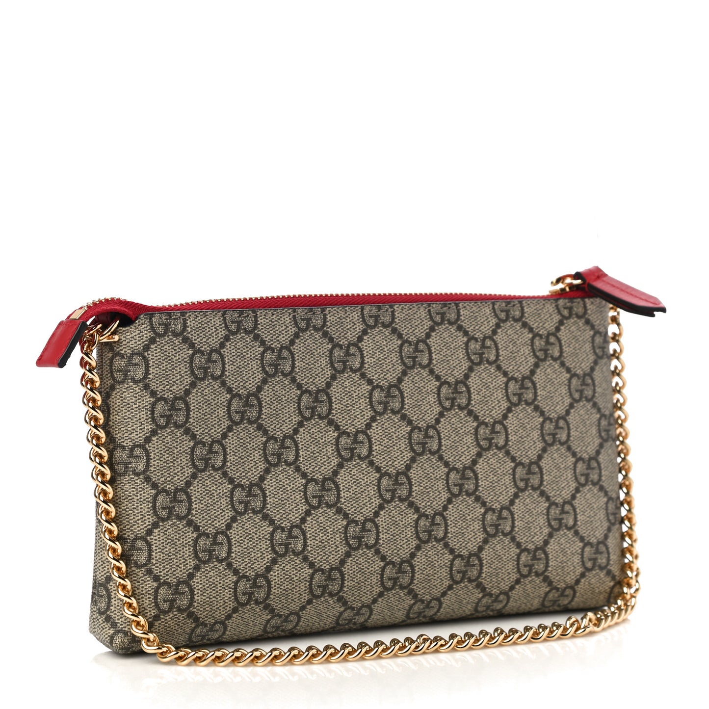 GG Supreme Monogram Mystic Cat Embroidered Chain Wrist Wallet Red