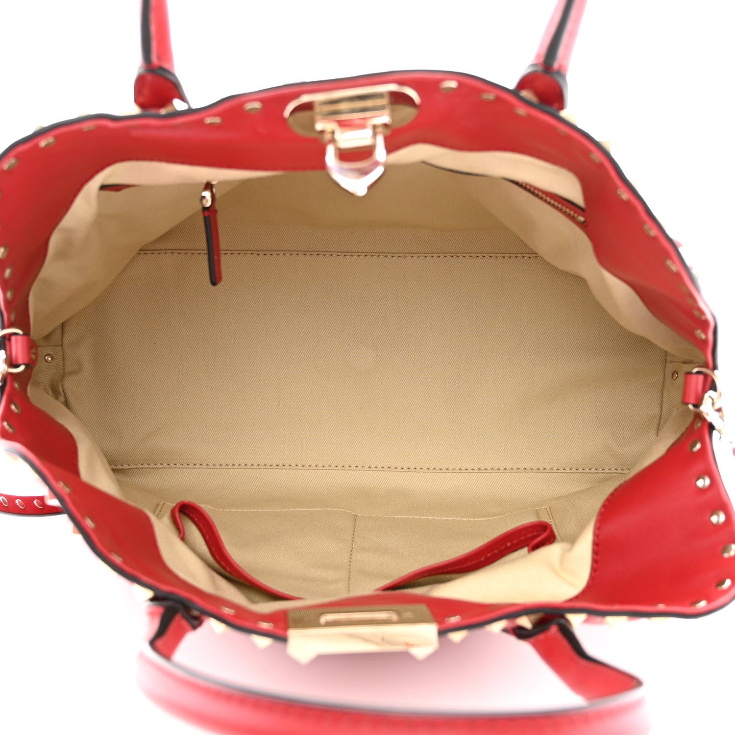 Valentino Garavani Vitello Rockstud Dome Satchel Red 5 of 12