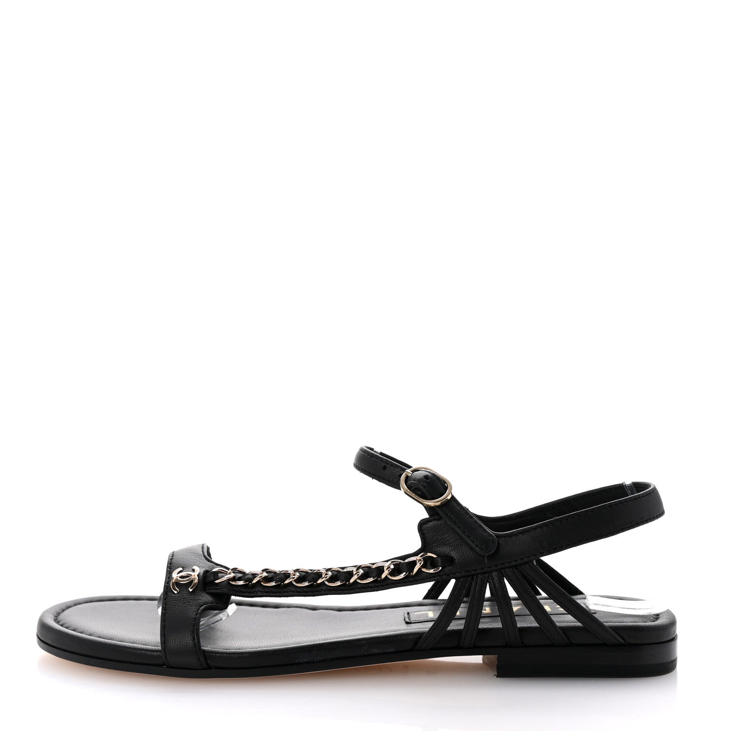Chanel Lambskin Chain Sandals 38.5 Black 1 of 10