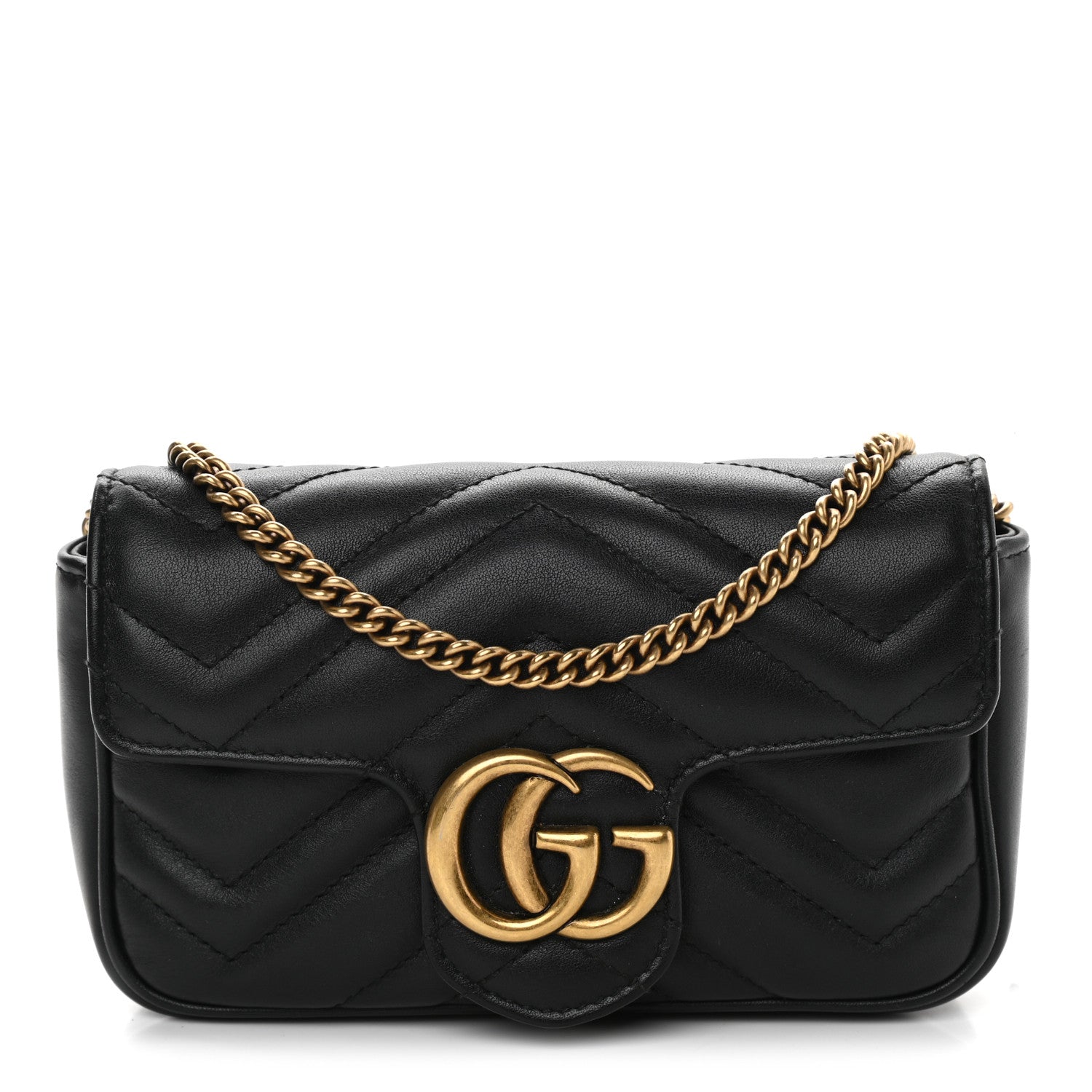 Gucci Calfskin Matelasse Super Mini GG Marmont Shoulder Bag Black 1 of 10