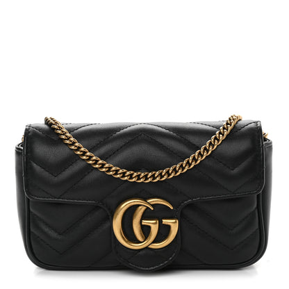 Gucci Calfskin Matelasse Super Mini GG Marmont Shoulder Bag Black 1 of 10