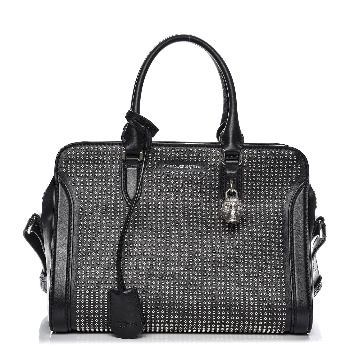 Calfskin Small Studded Padlock Zip Around Tote Black
