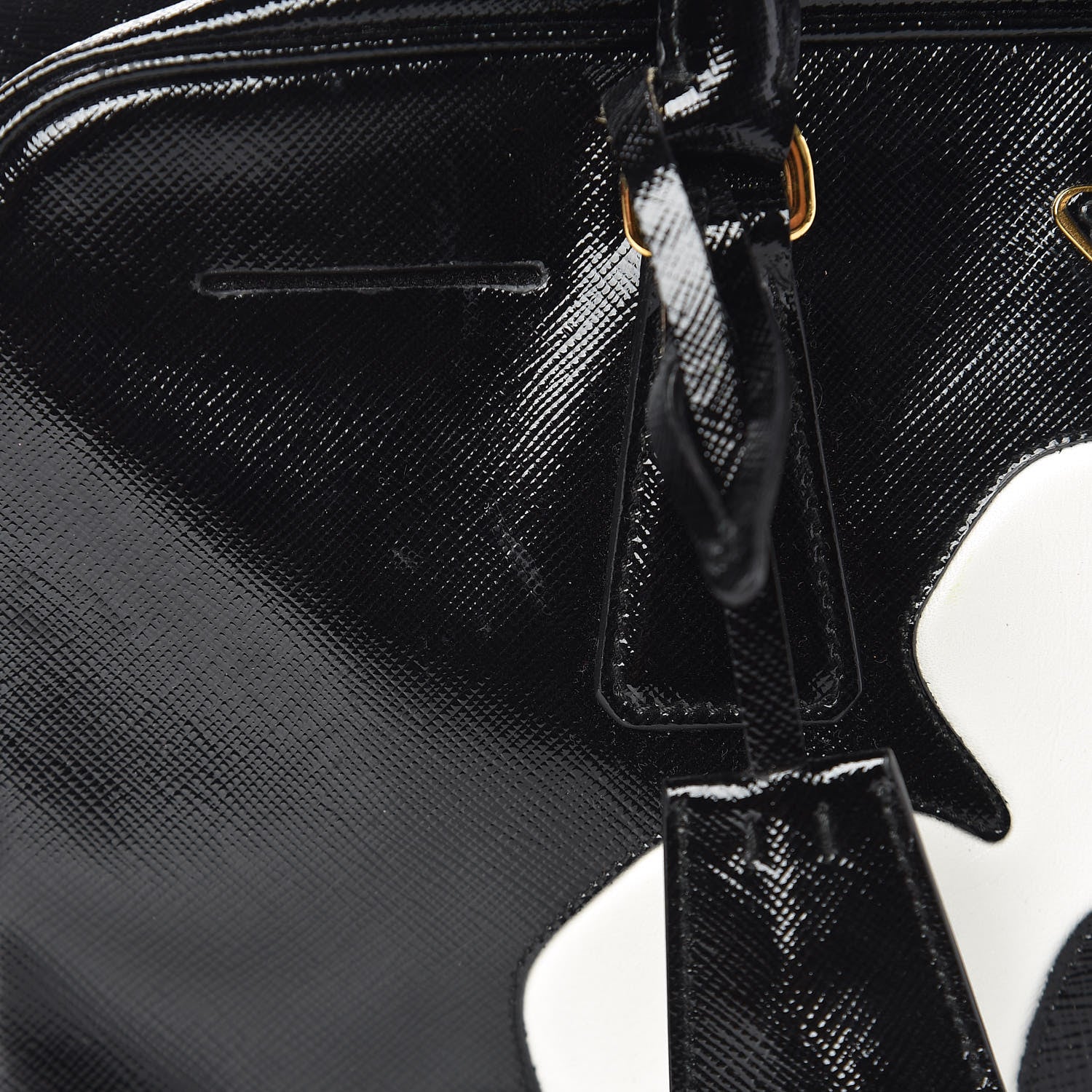 Prada Saffiano Vernice Floral Bauletto Bag Black 9 of 12